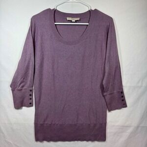 LOFT Knit Tunic Top Button Cuff 3/4 Sleeve Purple Sweater Size‎ Medium